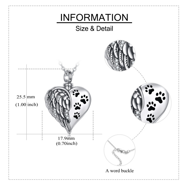 Sterling Silver Circular Shaped Cubic Zirconia Paw & Heart Urn Necklace for Ashes with Engraved Word-6