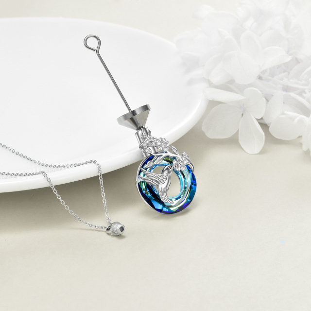 Sterling Silver Circular Shaped Crystal Hummingbird Urn Necklace for Ashes-4