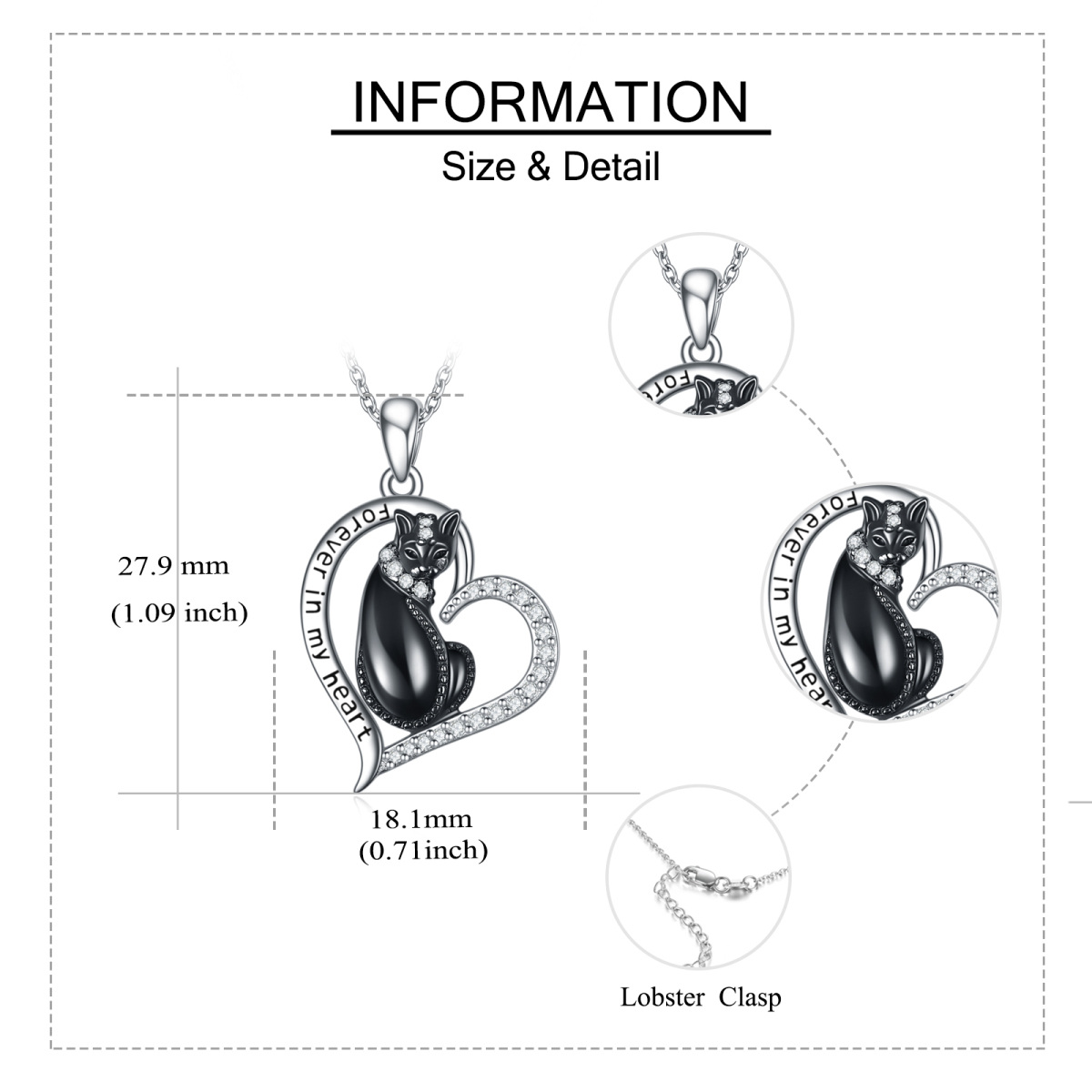 Sterling Silver Two-tone Circular Shaped Cubic Zirconia Cat & Heart Urn Necklace for Ashes with Engraved Word-5