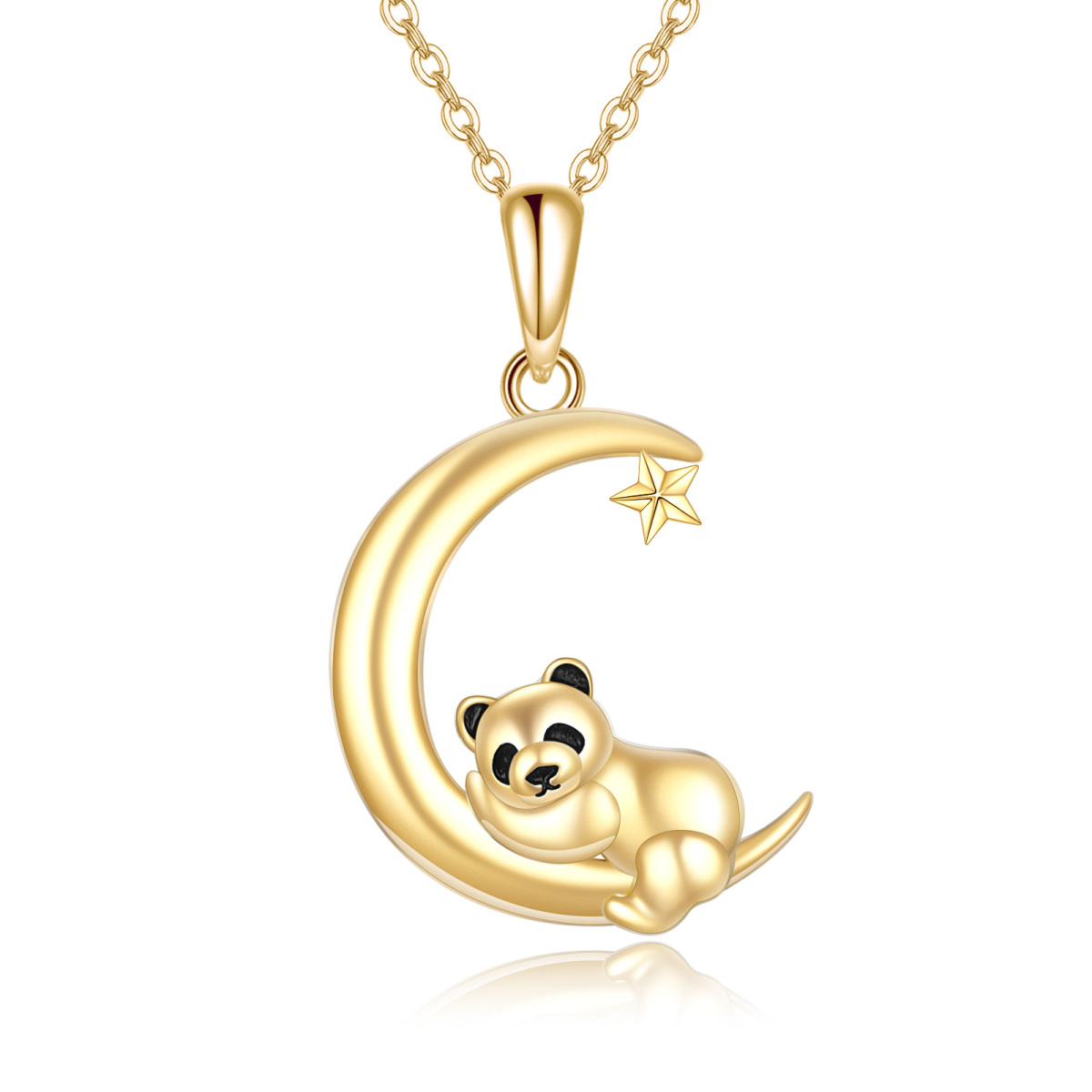 14K Gold Panda & Moon Pendant Necklace-1