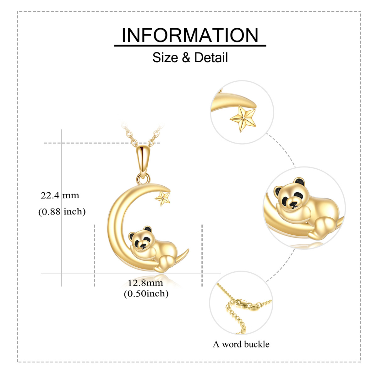 14K Gold Panda & Moon Pendant Necklace-6