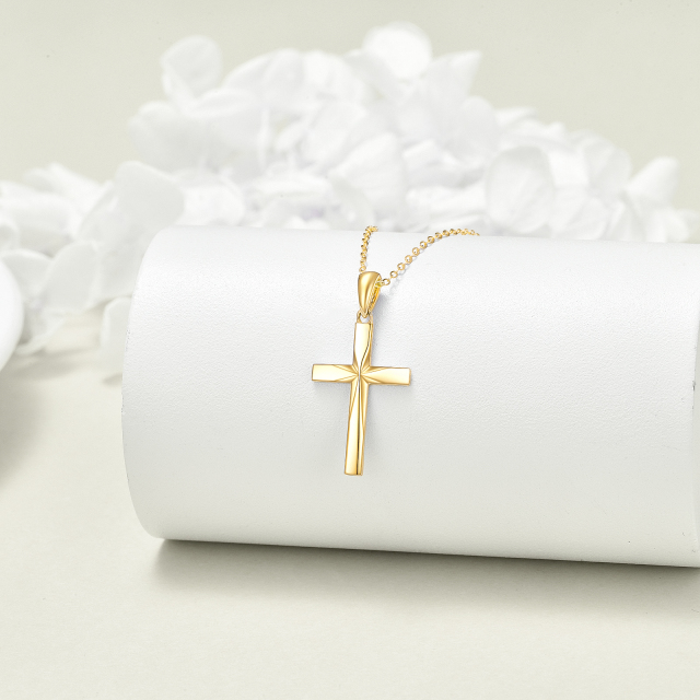 14K Gold Origami Cross Pendant Necklace-3