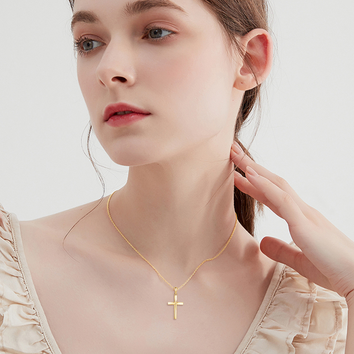 14K Gold Origami Cross Pendant Necklace-2