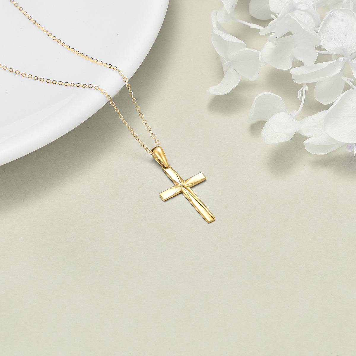 14 Karat Gold-Halskette mit Origami-Kreuz-Anhänger-4