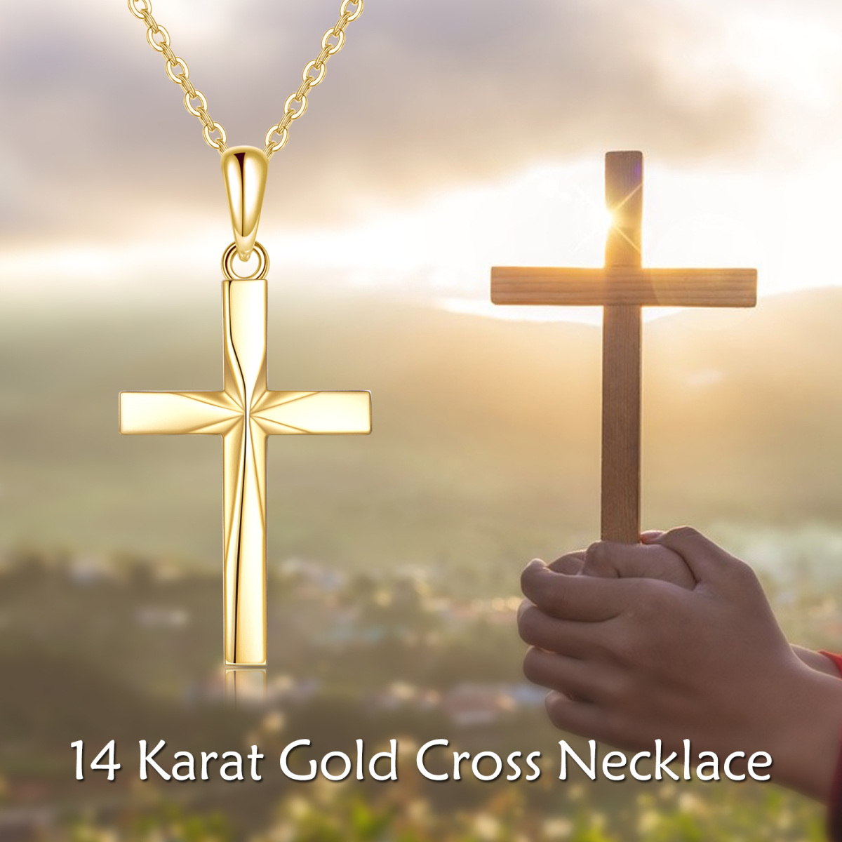 14 Karat Gold-Halskette mit Origami-Kreuz-Anhänger-5