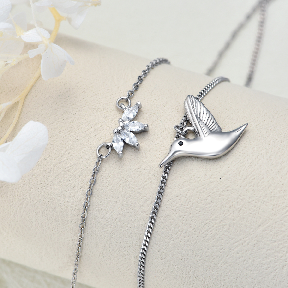 Sterling Silver Hummingbird Layered Necklace-4