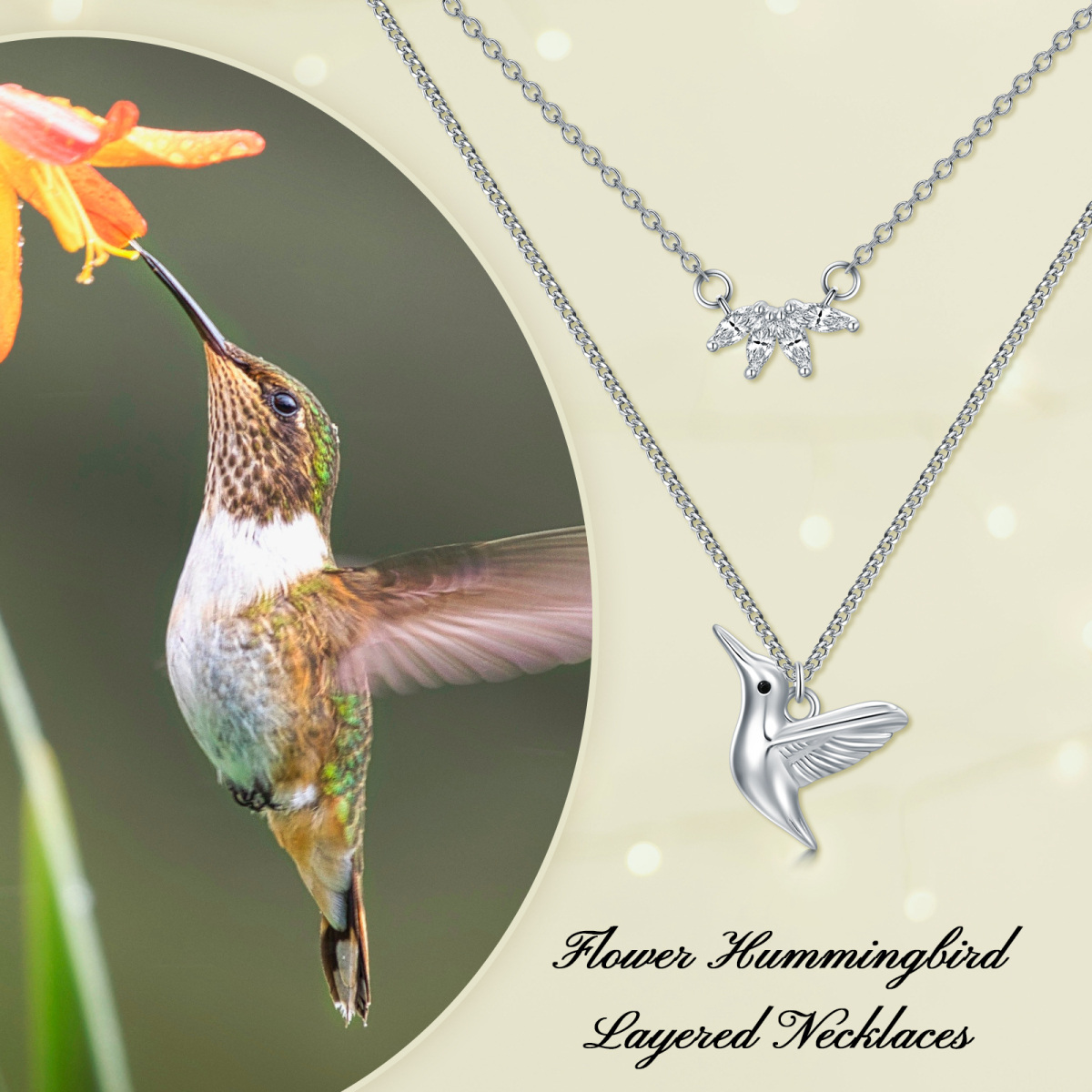 Sterling Silver Hummingbird Layered Necklace-6