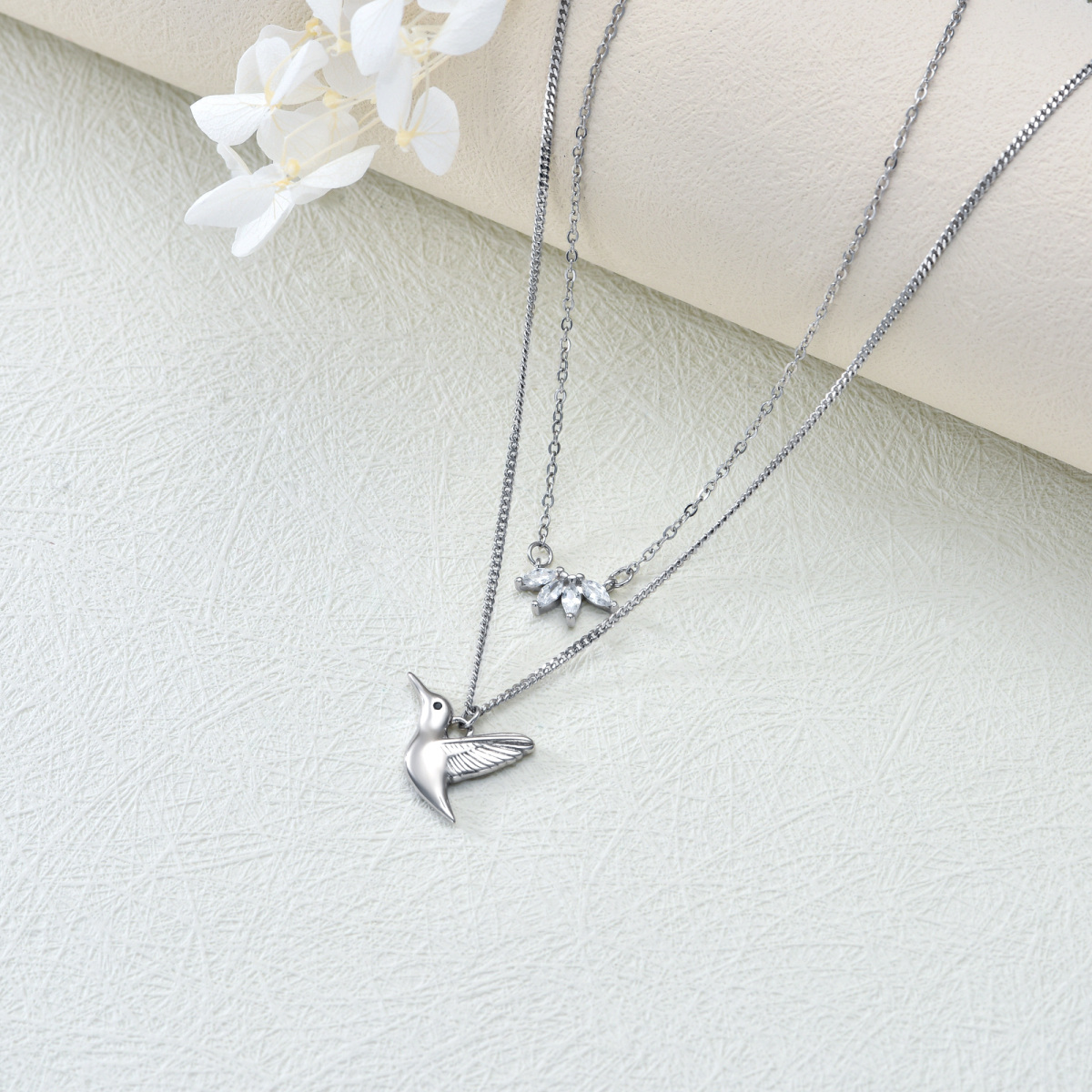 Sterling Silver Hummingbird Layered Necklace-3