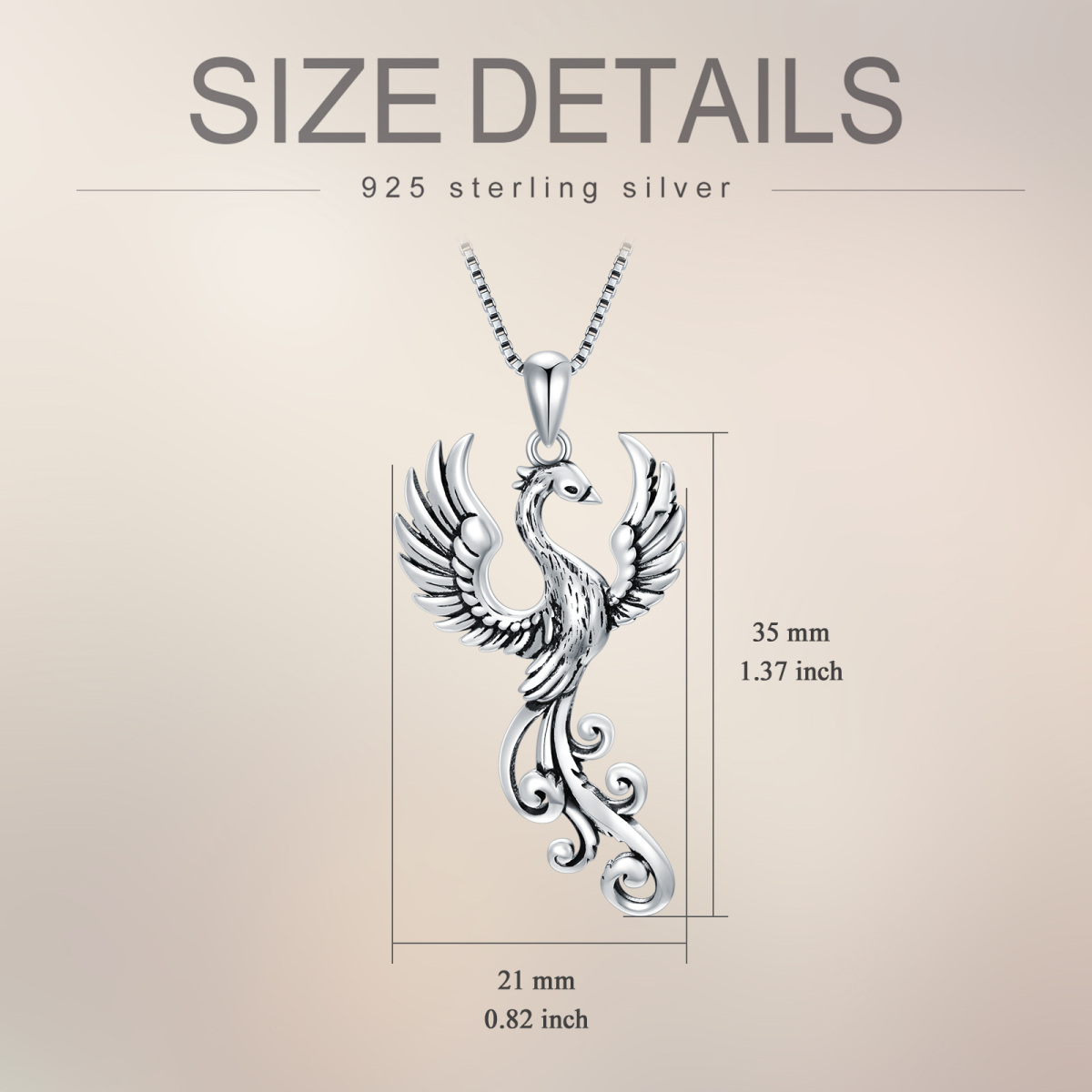 Sterling Silver Phoenix Pendant Necklace with Box Chain-6