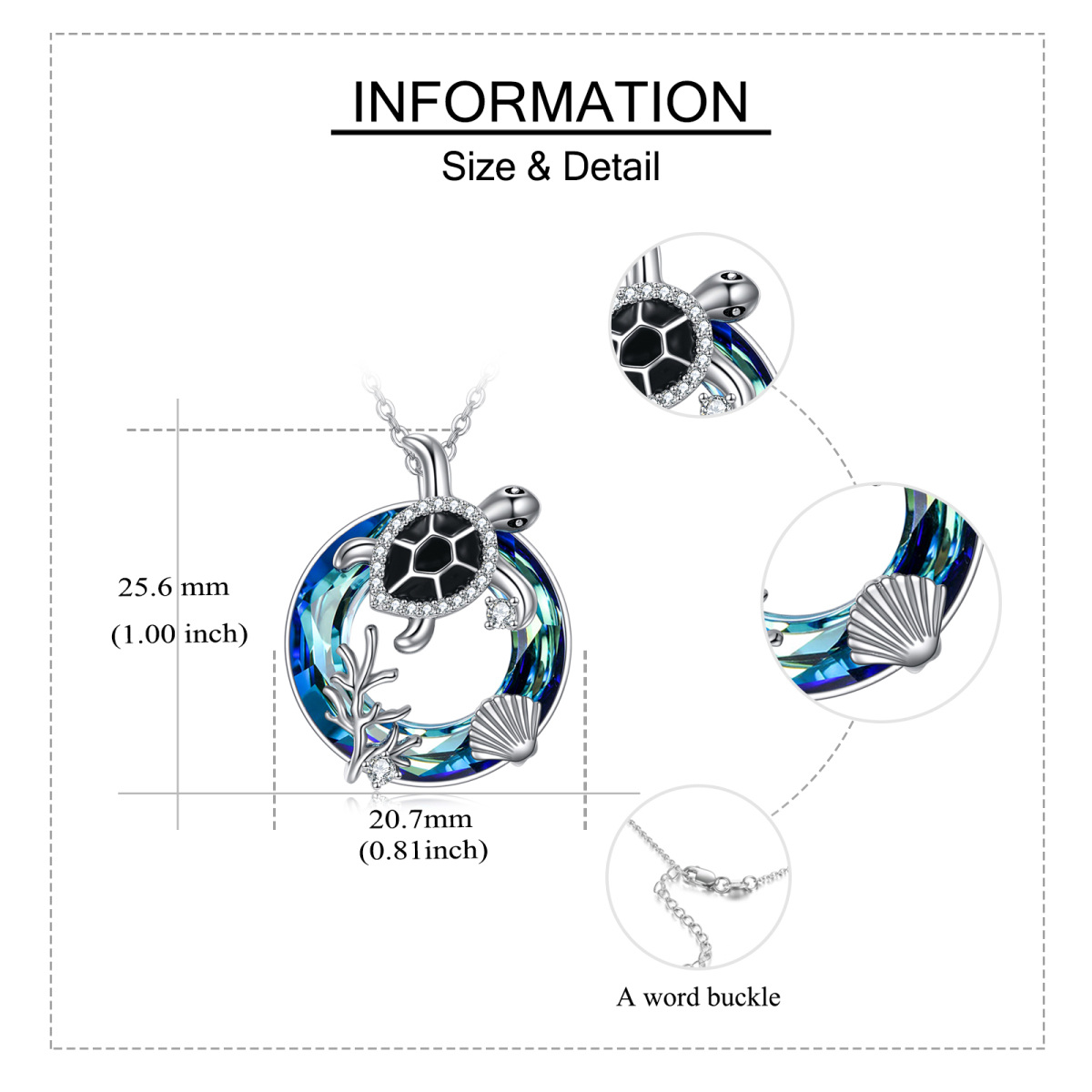 Sterling Silber kreisförmig Kristall Schildkröte Anhänger Halskette-6