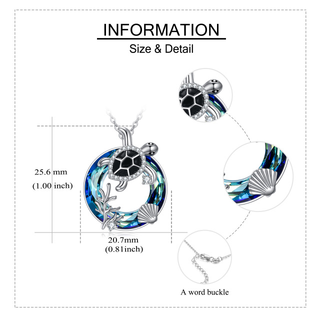 Collar de plata de ley con forma circular de cristal colgante de tortuga de mar-5