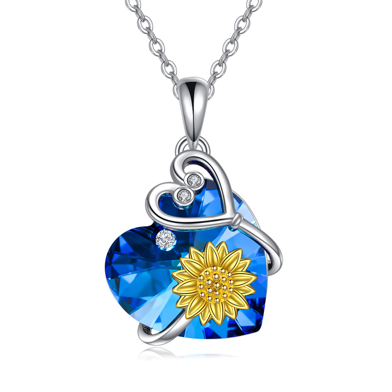 Sterling Silver Sunflower & Heart & Stethoscope Crystal Pendant Necklace
