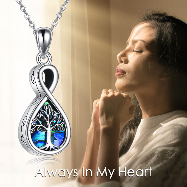 Collar de plata de ley Abalone Shellfish Infinity Symbol & Tree Of Life Urn para cenizas-6