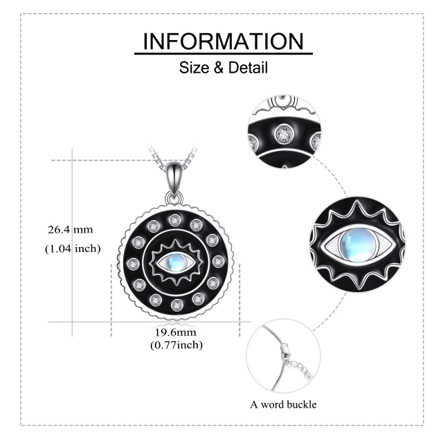 Sterling Silber kreisförmig Mondstein Evil Eye Anhänger Halskette-4
