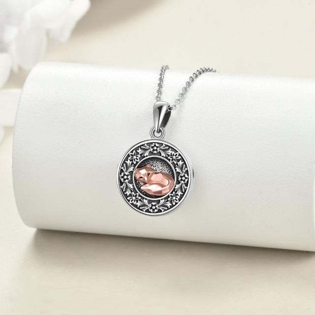 Sterling Silver Two-tone Round Fox Personalized Photo Locket Necklace-3