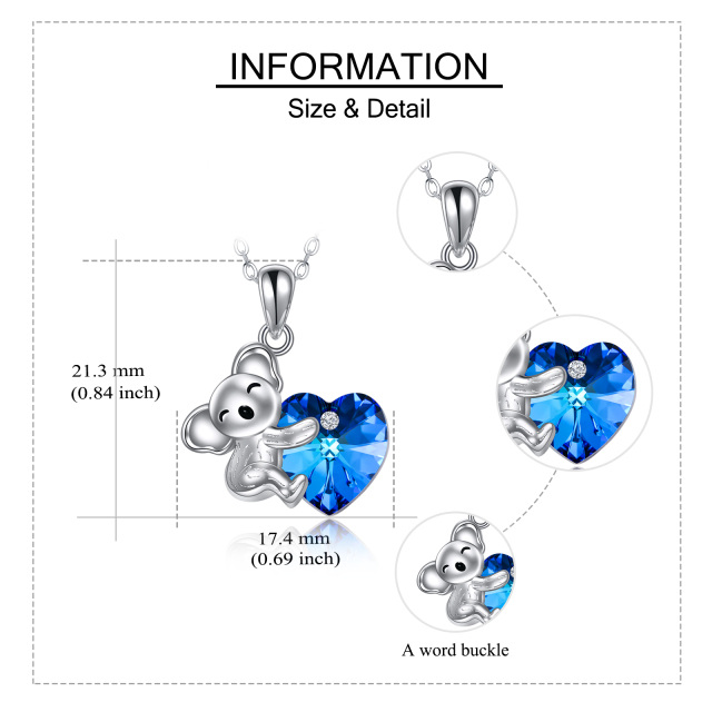 Sterling Silver Heart Crystal Koala Pendant Necklace-4