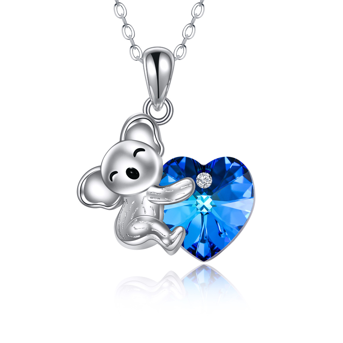 Sterling Silber Herz Kristall Koala Anhänger Halskette-1