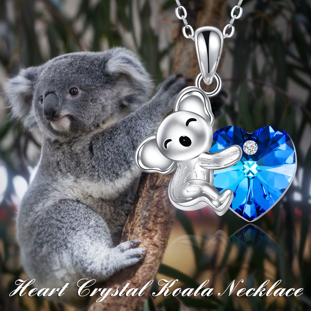 Sterling Silver Heart Crystal Koala Pendant Necklace-6