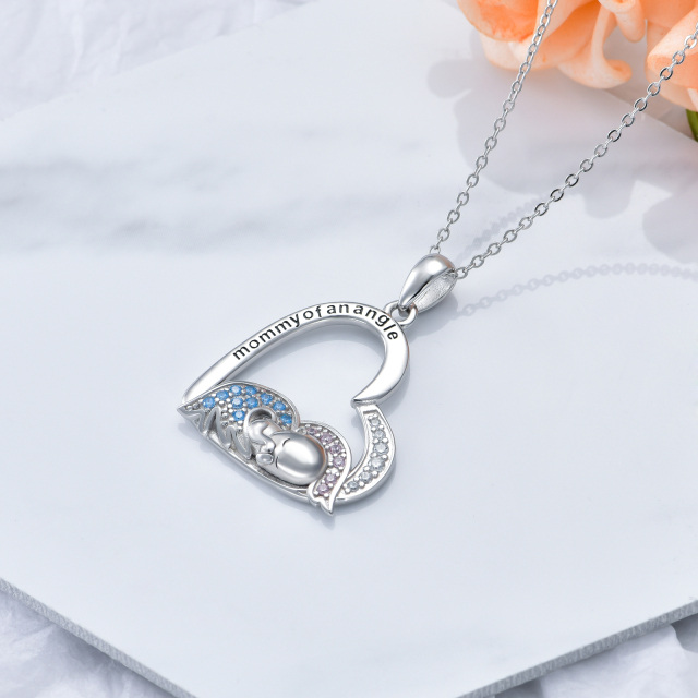 Collier en argent sterling avec pendentif en forme de coeur Mère d'un ange avec mot gravé-4