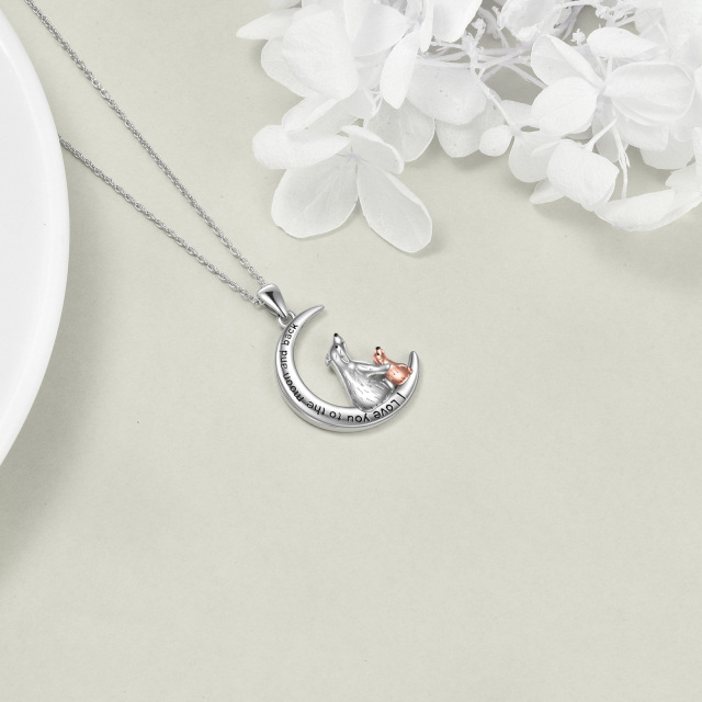 Sterling Silver Two-tone Bear & Moon Pendant Necklace with Engraved Word-4