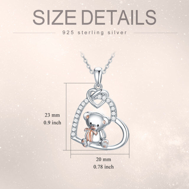 Sterling Silver Two-tone Cubic Zirconia Bear & Heart Pendant Necklace-5