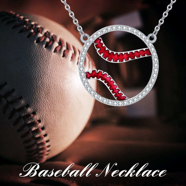 Sterling Silver Zircon Baseball Pendant Necklace-5