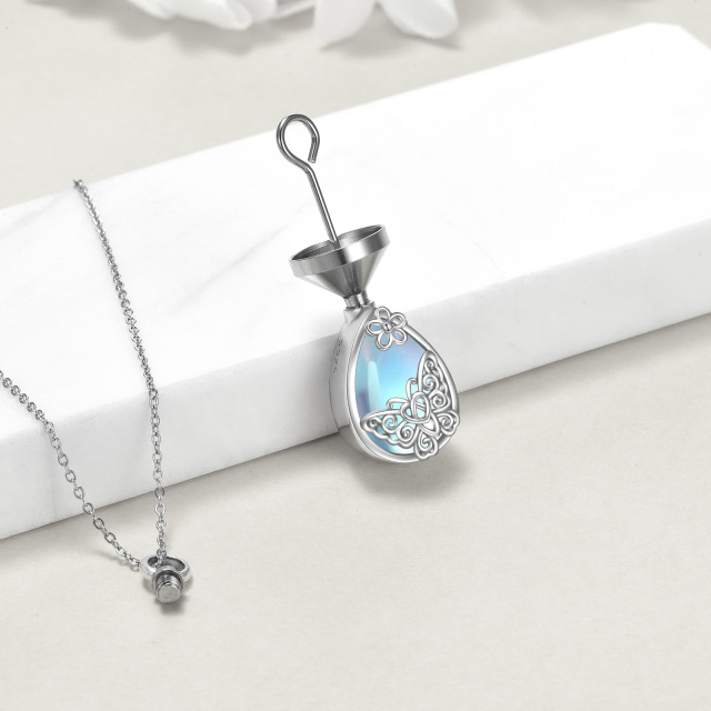 Sterling Silver Moonstone Butterfly & Drop Shape Urn Necklace for Ashes with Engraved Word-3