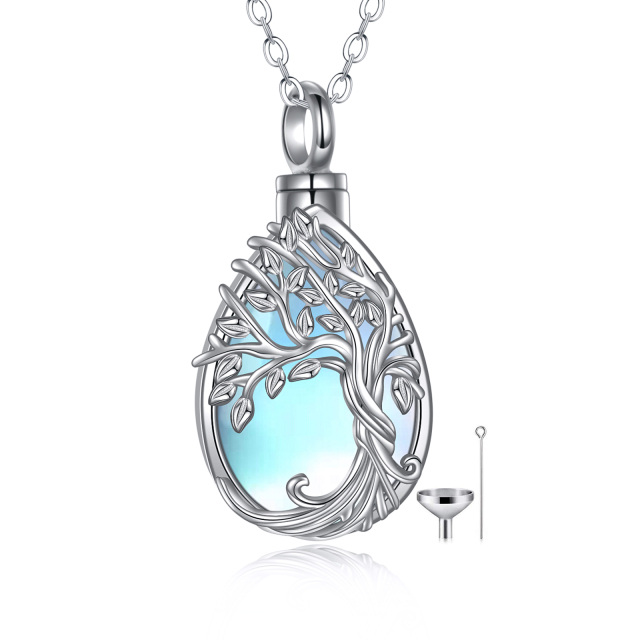 Sterling Silber Mondstein Baum des Lebens Urne Halskette mit eingraviertem Wort-0