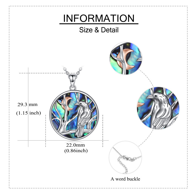 Sterling Silver Two-tone Circular Shaped Abalone Shellfish Raven & Tree Of Life Pendant Necklace-4