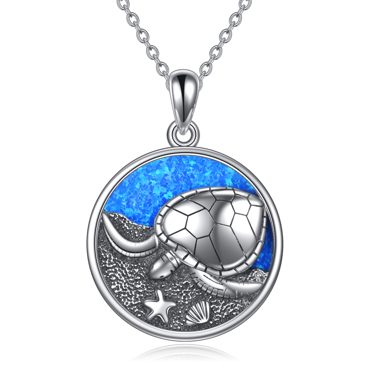 Collier en argent sterling avec pendentif tortue de mer et étoile de mer en opale-1