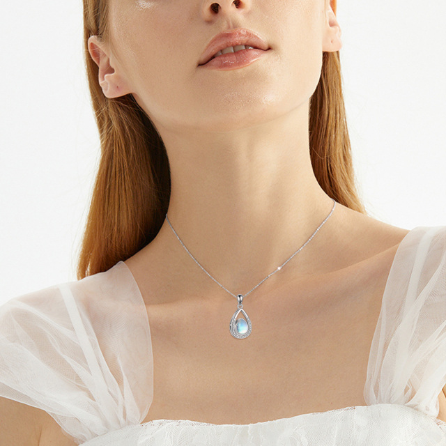 Sterling Silver Moonstone Tear Drop Shape Urn Necklace for Ashes Cubic Zirconia-1