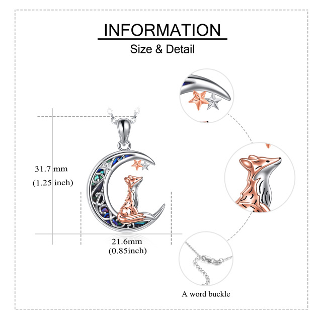 Colar de prata esterlina com pingente de raposa e estrela da lua em dois tons de Abalone Shellfish-5