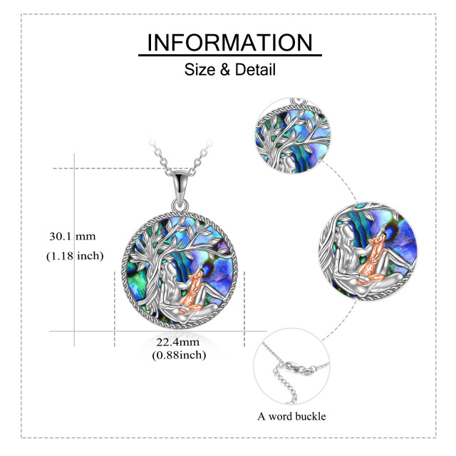 Sterling Silver with Rose Gold Plated Round Abalone Shellfish Fox & Tree Of Life Pendant Necklace-5