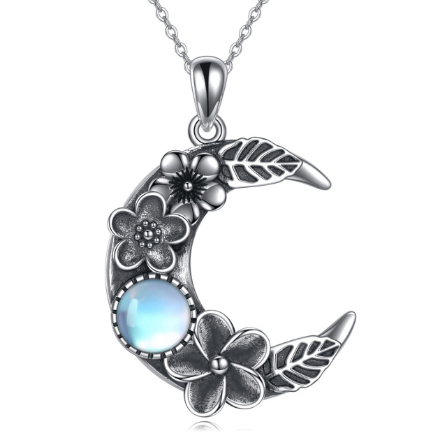 Sterling Silver Circular Shaped Moonstone Moon Pendant Necklace-0