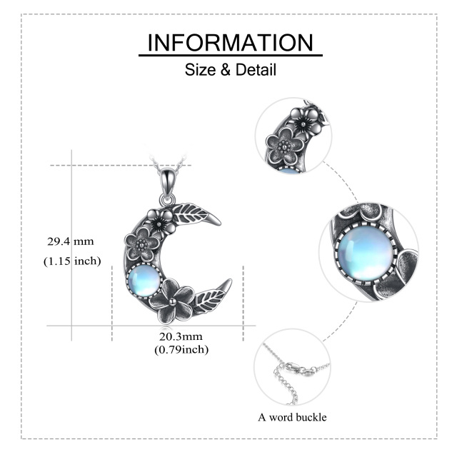 Colar de prata esterlina com pingente de lua em forma circular de pedra da lua-4