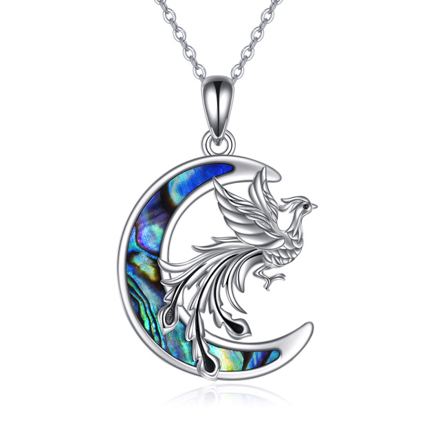 Sterling Silver Abalone Shellfish Phoenix & Moon Pendant Necklace-2