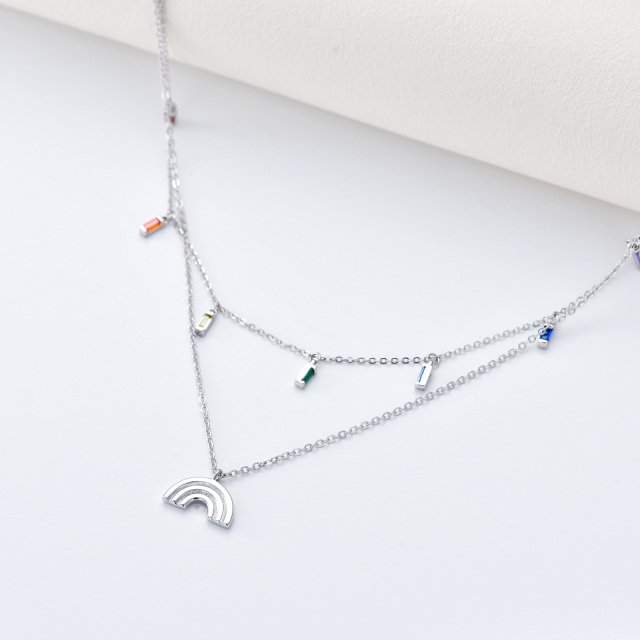 Sterling Silver Zircon Rainbow Layered Necklace-2