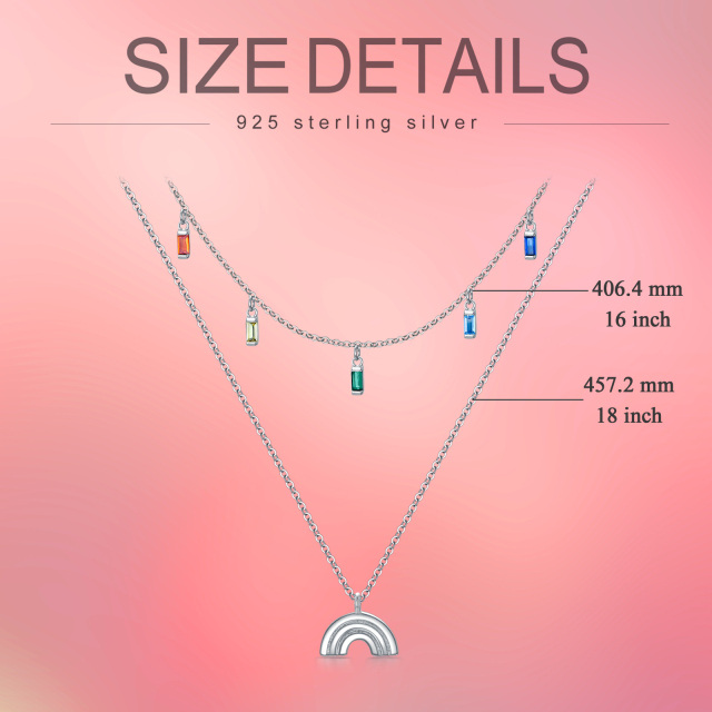 Sterling Silver Zircon Rainbow Layered Necklace-4