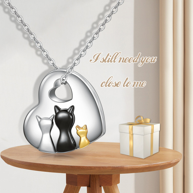 Sterling Silver Tri-tone Cat & Heart Urn Necklace for Ashes-4