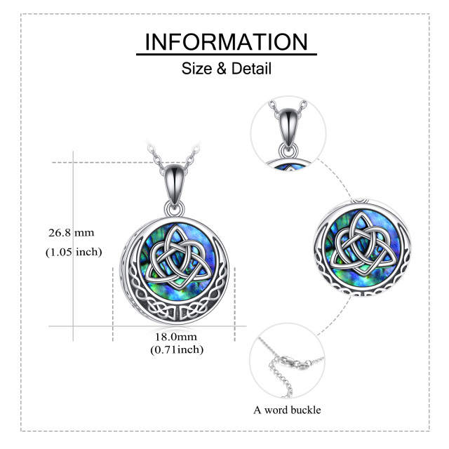 Sterling Silber kreisförmig Abalone Muscheln keltischen Knoten Urne Halskette mit eingravi-4