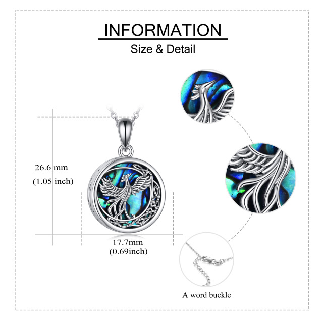 Collier Urne en argent sterling en forme circulaire d'abalone, de coquillage Phoenix et de-4