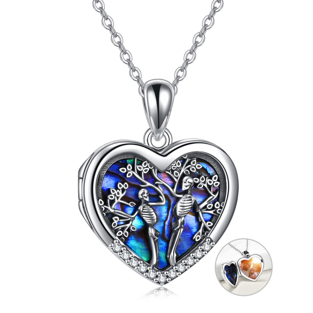 Sterling Silver Abalone Shellfish Tree Of Life & Personalized Photo & Skull Personalized Photo Locket Necklace with Engraved Word-1