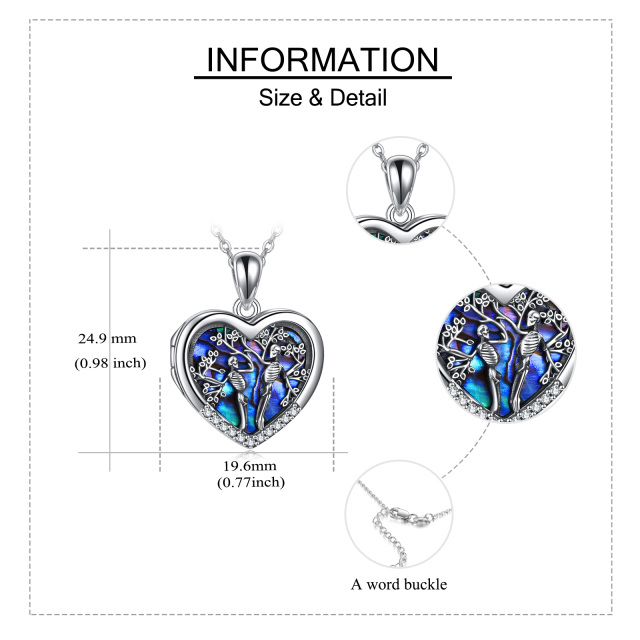 Sterling Silver Abalone Shellfish Tree Of Life & Personalized Photo & Skull Personalized Photo Locket Necklace with Engraved Word-5