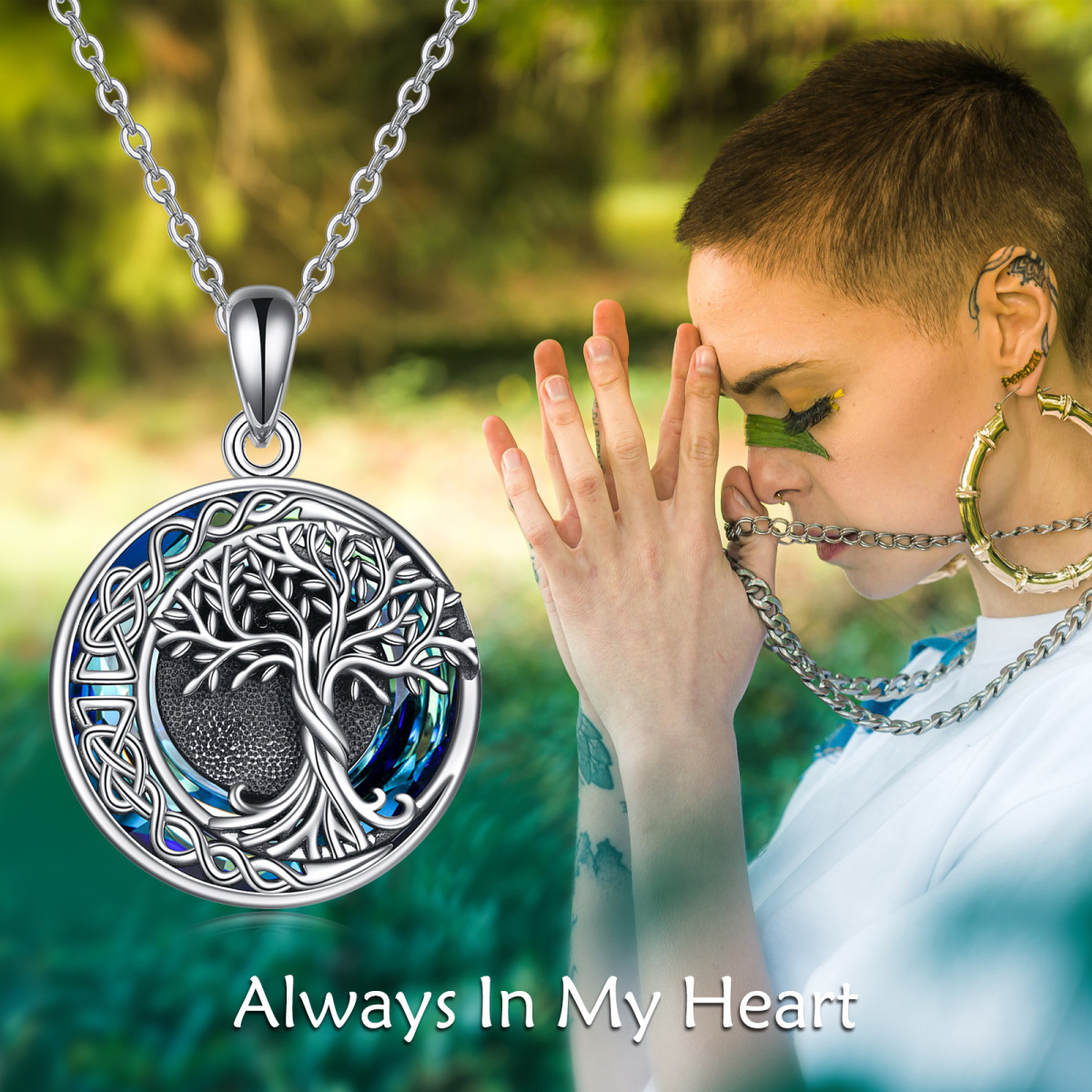 Sterling Silver Circular Shaped Crystal Tree Of Life & Celtic Knot & Round Urn Necklace for Ashes-6