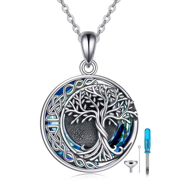 Sterling Silver Circular Shaped Crystal Tree Of Life & Celtic Knot & Round Urn Necklace for Ashes-0