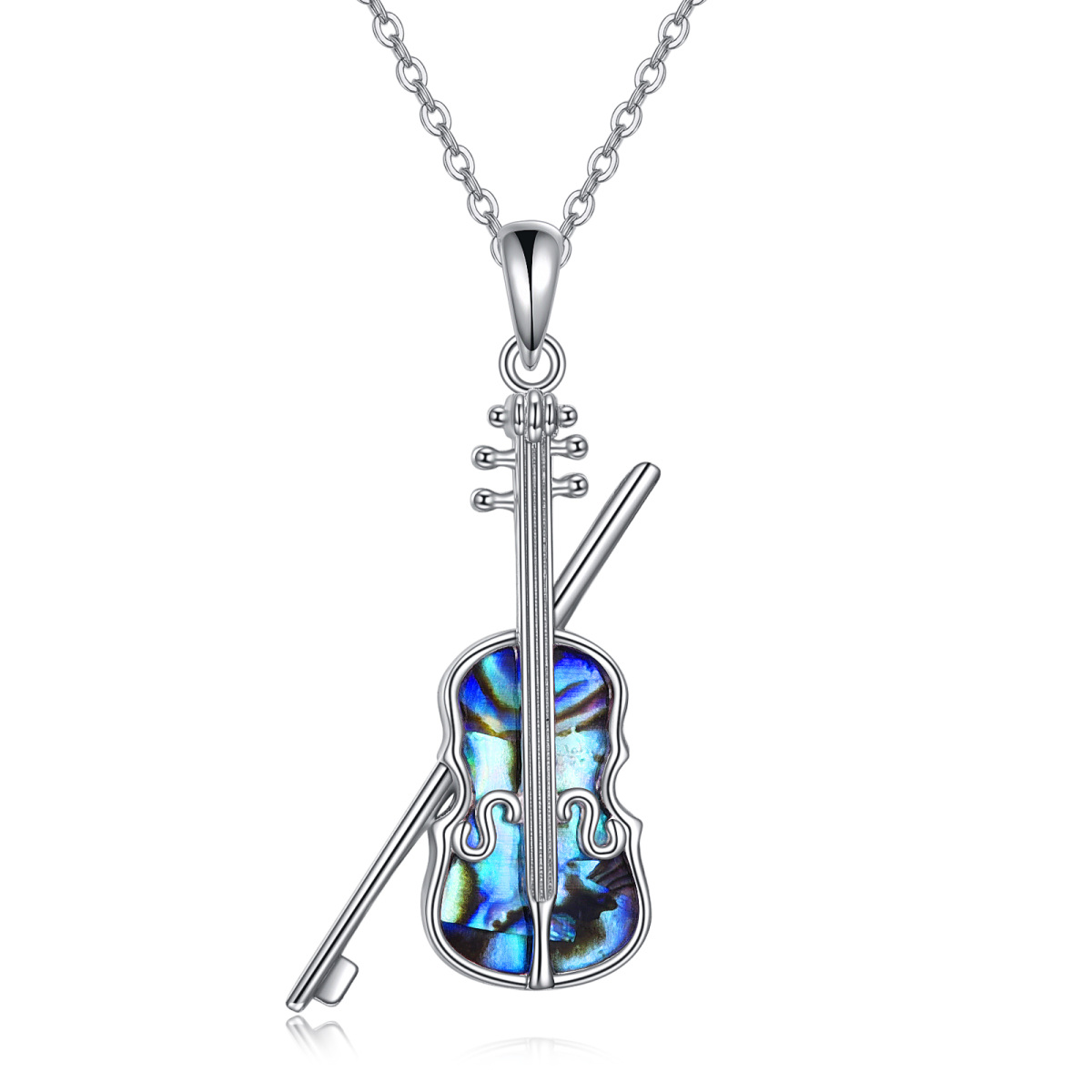 Sterling Silver Abalone Shellfish Violin Pendant Necklace-1