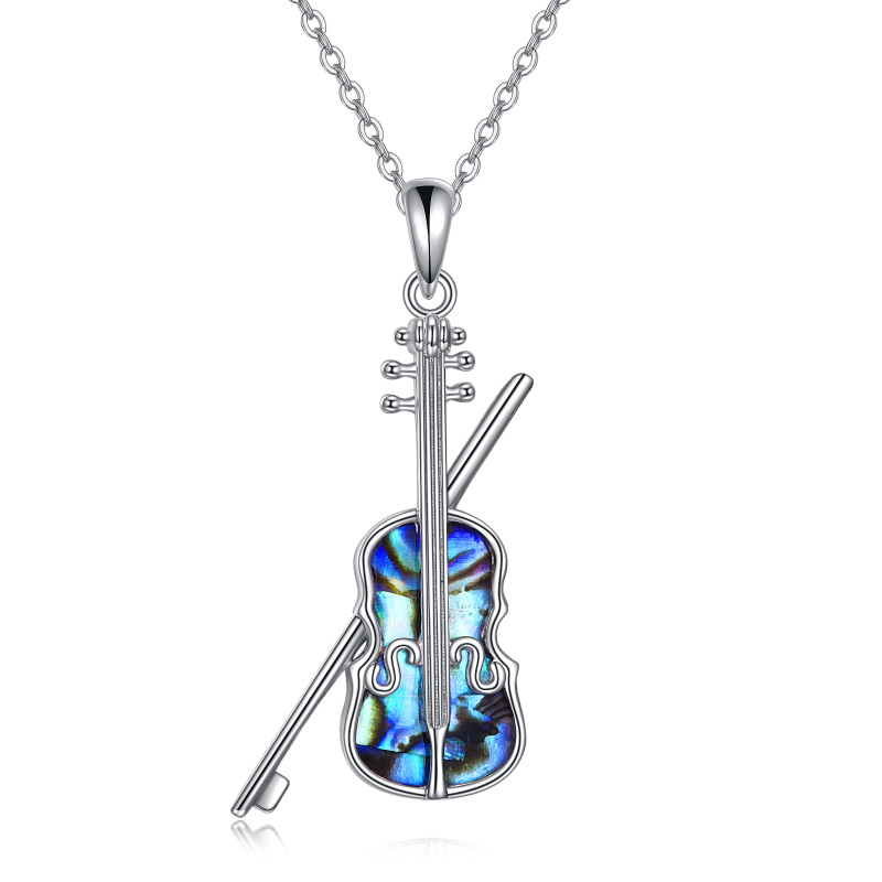 Collier en argent sterling avec pendentif violon en forme de coquillage abalone