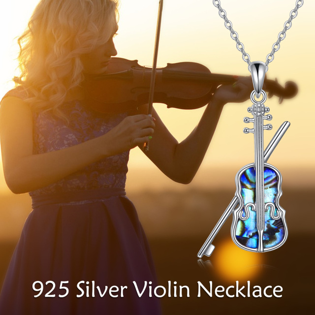 Sterling Silver Abalone Shellfish Violin Pendant Necklace-2
