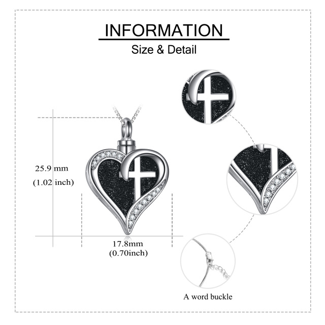 Sterling Silver Circular Shaped Zircon Cross & Heart Urn Necklace for Ashes with Engraved Word-4