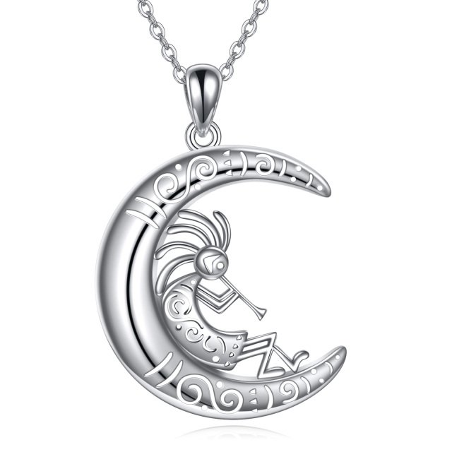 Sterling Silver Kokopelli & Moon Pendant Necklace-1